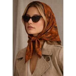 Vintage Burmel Silk Scarf 23" Squ Red Orange Abstract Japan Hand Rolled 60s 70s